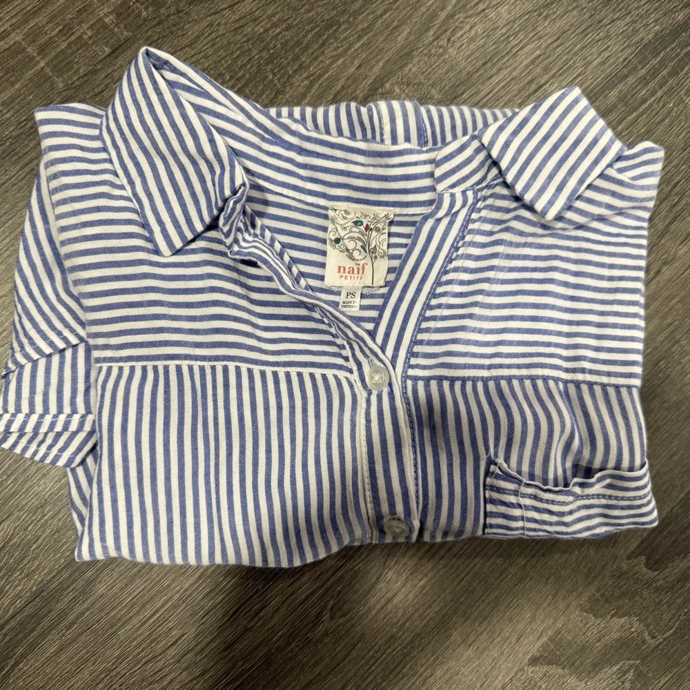 NAIF Blue and White Striped Button Down Shirt - Picture 10 of 11
